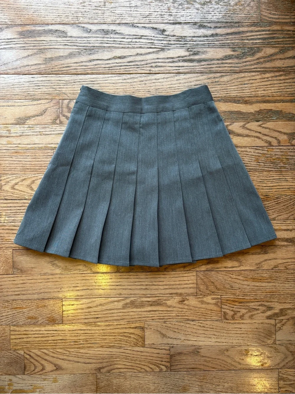 Women's Grey Pleated Skirt - Structured Circle Skater Style with Built in Shorts